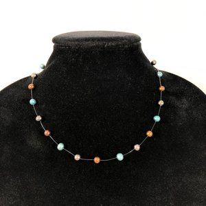 Honora Cultured Multicolor Pearl Strand Necklace. Red/Blue/Gray